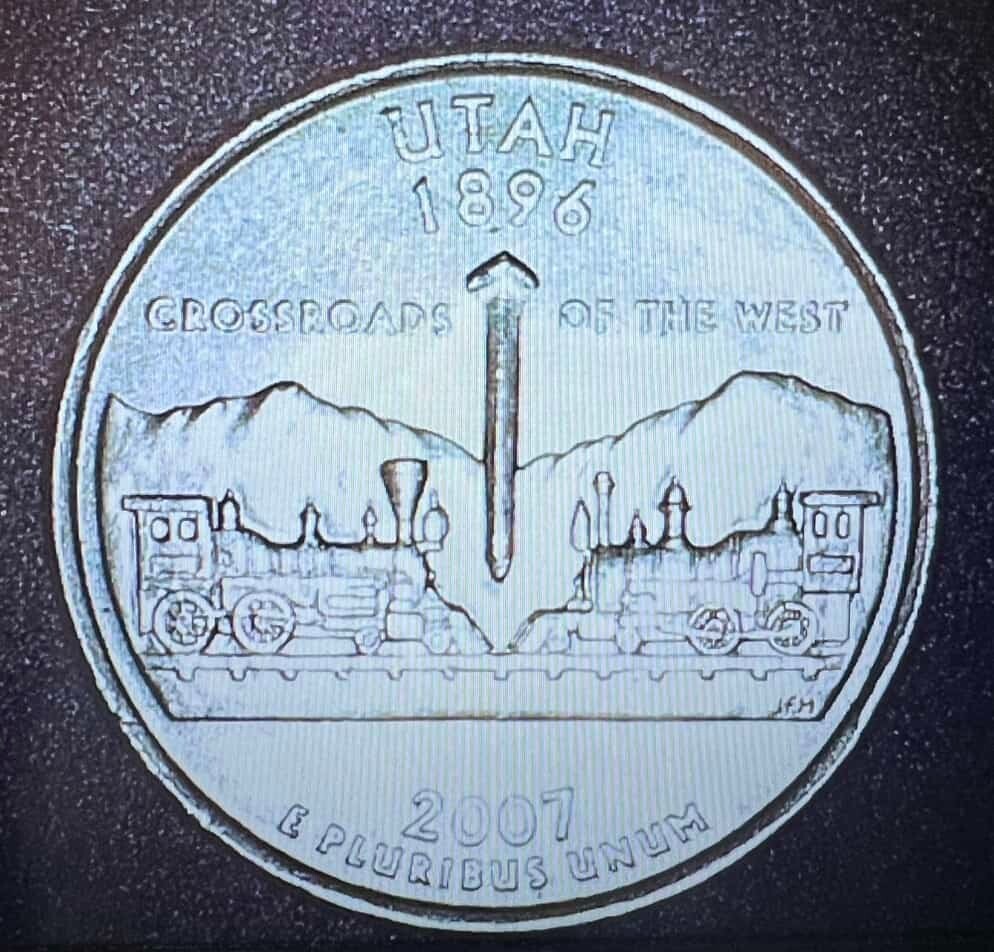2007-D Utah quarter die chip error showing raised metal bump on coin surface