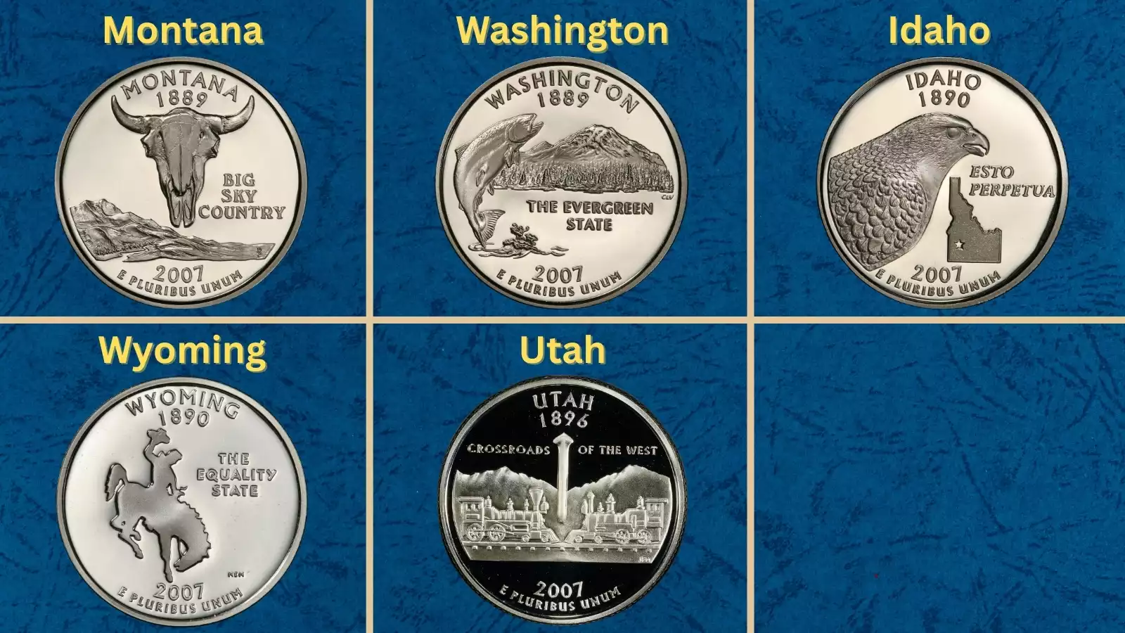 2007 quarter grading strip showing four condition tiers from worn to gem uncirculated
